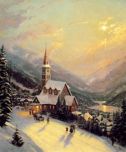 Moonlit Village - an Evening Service at the Church on the Hill, 1909